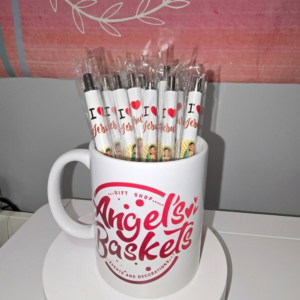 vaso y lapiceros personalizados