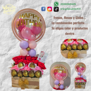 fresas con globo y en caja